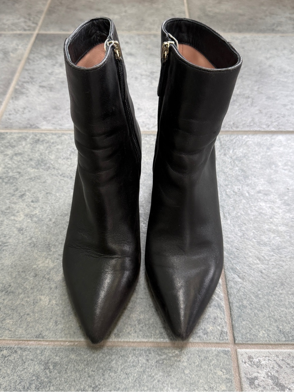J. Crew Black Pointed Leather Ankle Boots with Side Zipper Size 5